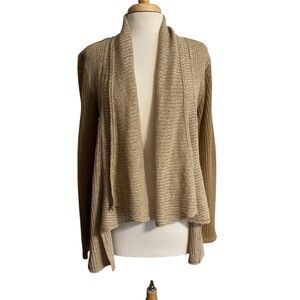Miss Me Tan and Gold Shimmer Open-Front Cardigan size Medium
